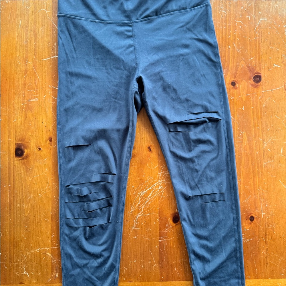 Mono B High-Waisted Laser Cut Shredded Leggings Slashed Distressed Large